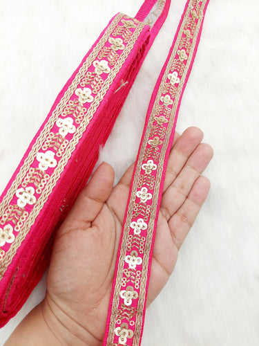 Art Silk Trim with Gold Embroidery and Sequins Indian Sari Border Trim By 3 Yards Decorative Trim Craft Lace, 10 Colours